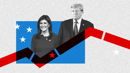 Nikki Haley et Donald Trump sont les deux derniers candidats en lice pour obtenir l'investiture du Parti républicain, alors que les Américains votent pour le "Super Tuesday", le 5 mars 2024. (HELOISE KROB / FRANCEINFO)