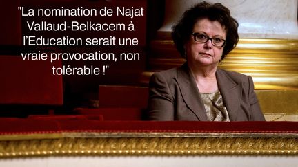 Alors que Najat Vallaud-Belkacem est annonc&eacute;e &agrave; l'Education dans un gouvernement remani&eacute;, Christine Boutin l'attaque sur Twitter, le 26 ao&ucirc;t 2014. (JOEL SAGET / AFP)