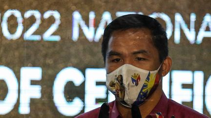 Manny Pacquiao, ex-champion de boxe, candidat à l'élection présidentielle aux Philippines, à Manille le 1er octobre 2021. (JAM STA ROSA / POOL via AFP)