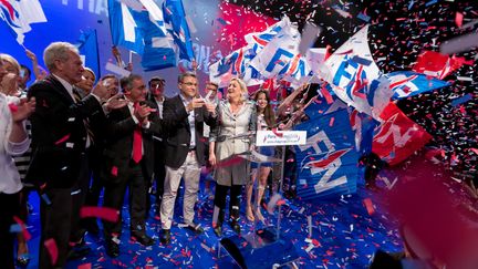 Marine Le Pen, le 18 mai 2014, lors d'un meeting &agrave; Paris. (MICHEL STOUPAK / CITIZENSIDE.COM / AFP)