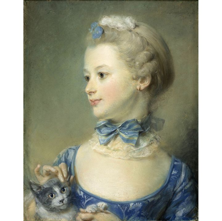 Jean-Baptiste Perronneau, "Marie-Anne Huquier tenant un petit chat", musée du Louvre
 (RMN-Grand Palais (musée du Louvre) / Michel Urtado)