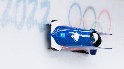 Romain Heinrich et Dorian Hauterville&nbsp;pendant un entraînement&nbsp;de bobsleigh à deux aux JO de Pékin. (AGENCE KMSP / KMSP)