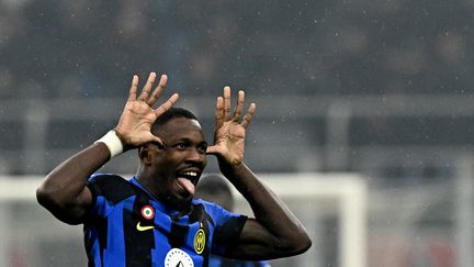 Scorer against AC Milan, Marcus Thuram offered the Italian champion title to Inter on Monday April 22.  (GABRIEL BOUYS / AFP)