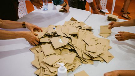 Scène de dépouillement le 28 juin 2020 à Toulouse après le second tour des élections municipales. (MAXIME LEONARD / HANS LUCAS / AFP)