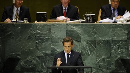 Nicolas Sarkozy devant l'Assemblée générale de l'Onu, le 20 septembre 2010. (AFP -)