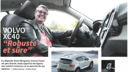 Capture d'écran de la rubrique test automobile du mensuel "Nouveau Lyon" avec la députée LREM lyonnaise Anne Brugnera, dans son édition de novembre 2019. (NOUVEAU LYON)