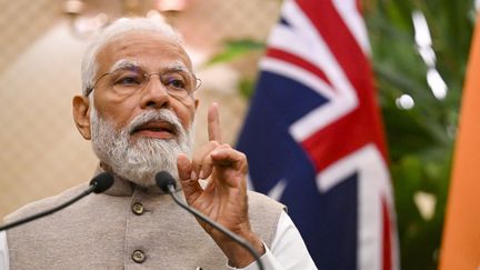 Le Premier ministre indien, Narendra Modi, lors d'une rencontre avec son homologue australien Anthony Albanese à Sydney (Australie), le 24 mai 2023 (DEAN LEWINS / AP / SIPA)