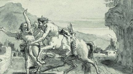 Gian Domenico Tiepolo: Un centaure prêt à enlever une jeune fille. Vers 1755. Plume, encre et lavis brun. 270 x 190 mm.
 (Courtesy galerie Damiano Lapicirella et Francesca Antonacci. )