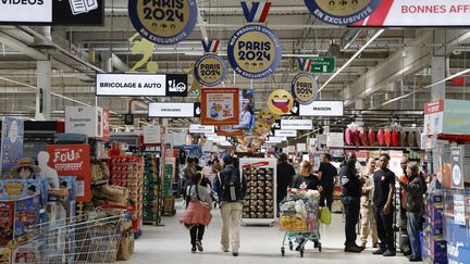 Carrefour de Drancy, during the presentation of the results of the partnership with the Olympic Games, September 11, 2024. (LUDOVIC MARIN / AFP)