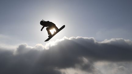 Jeu de lumières lors de la finale du Big Air avec la Norvégienne Silje Norendal. (CHRISTOF STACHE / AFP)