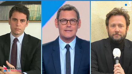 5 avril 2020 Gabriel Attal, Boris Vallaud (CAPTURE D'ECRAN "DIMANCHE EN POLITIQUE" / FRANCE 3)