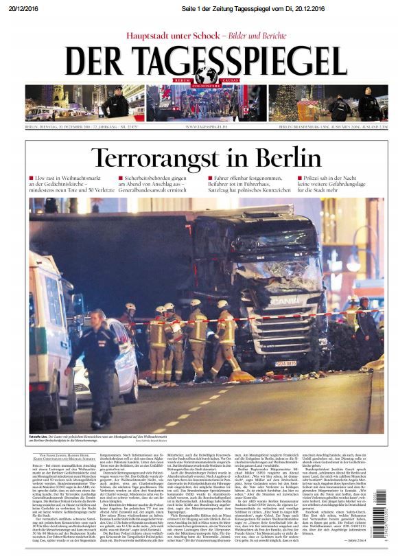 Le "Tagesspiegel" évoque, lui, la "peur du terrorisme à Berlin". (DER TAGESSPIEGEL)