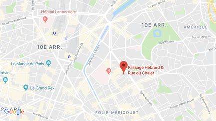 Un homme a été tué par balles dans le 10e arrondissement de Paris, entre le passage Hébrard et la rue du Chalet, le 19 juillet 2019. (GOOGLE MAPS)