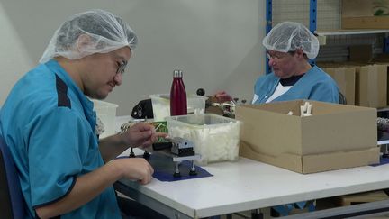 Fabrication d'applicateurs de rouge-à-lèvres, à l'Esat de la Couronnerie, à Saint-Pryvé-Saint-Mesmin. (Samuel Foucault / France Télévisions)