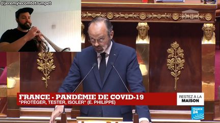 Le musicien Jeremy Lecomte double des discours politiques en trompette. (Capture d'écran Facebook @jeremylecomtetrumpet)