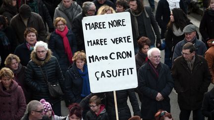 Des opposants au projet d'extraction de sable &agrave; Lannion (C&ocirc;tes-d'Armor) d&eacute;filent, le 24 janvier 2015. (DAMIEN MEYER / AFP)