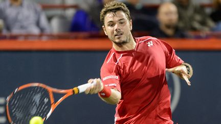 Stanislas Wawrinka lors de son match contre Nick Kyrgios, &agrave; Montr&eacute;al (Canada), le 12 ao&ucirc;t 2015. (MINAS PANAGIOTAKIS / GETTY IMAGES NORTH AMERICA / AFP)