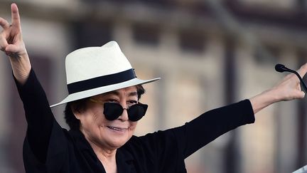 Yoko Ono le 2 février 2016 à Mexico City où elle présentait son travail "Tierra de Esperanza" au Musée de la Mémoire et de la Tolérance.
 (ALFREDO ESTRELLA / AFP)