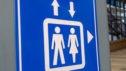 Un pictogramme représentant un ascenseur. (Aurélie Lagain/Radio France)