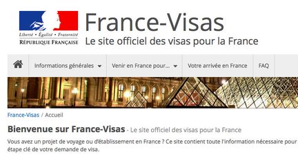 La page d'accueil de la plateforme France-Visas, qui permet d'enregistrer les demandes de visas à destination de la France. (Capture d'écran)