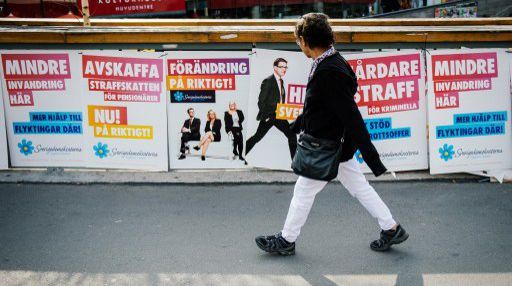 Une affiche électorale de Jimmie Aakesson, leader des Démocrates de Suède, à Stockholm, le 12 septembre 2014. (AFP/Jonathan Nackstrand)