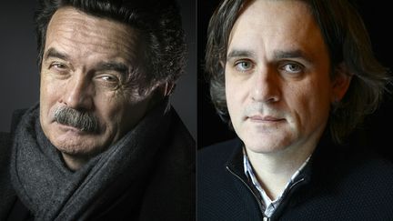 Edwy Plenel, de Mediapart (à gauche), et Riss, de "Charlie Hebdo" (à droite).&nbsp; (JOEL SAGET / AFP)