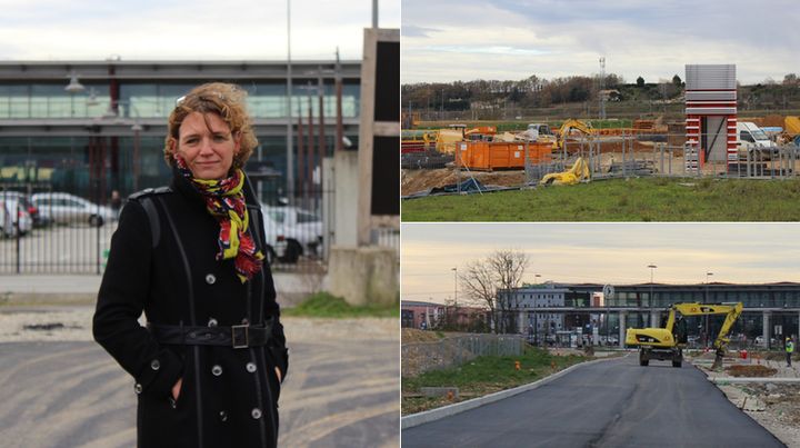 Mich&egrave;le Roche, directrice du syndicat mixte Rovaltain, sur un chantier de la zone d'activit&eacute;, le 12 d&eacute;cembre 2014. (MATHIEU DEHLINGER / FRANCETV INFO)