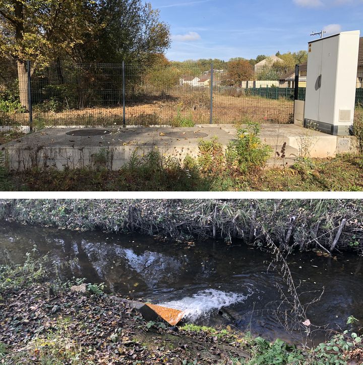 L'un des forages de rabattement installés à Creutzwald (Moselle) afin de protéger les habitations des remontées de la nappe phréatique,&nbsp;le 27 octobre 2021. (FABIEN MAGNENOU / FRANCEINFO)