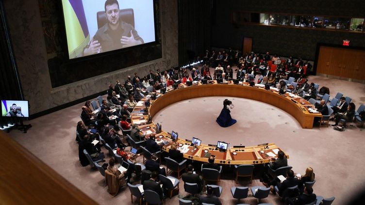 Der ukrainische Präsident Volodymyr Zhelensky wird am 5. April 2022 in New York per Videoschalte vor dem Sicherheitsrat der Vereinten Nationen sprechen.  (Spencer Flat / Getty Images Nordamerika / AFP)