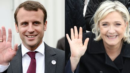 Emmanuel Macron et Marine Le Pen, le 24 avril 2017 et le 18 mai 2015.&nbsp; (JEAN-SEBASTIEN EVRARD / AFP)