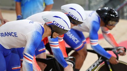 L'équipe de France de cyclisme sur piste en équipe, lors des Jeux olympiques de Tokyo, en août 2021. (AGENCE KMSP / AFP)