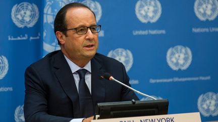 Le pr&eacute;sident de la R&eacute;publique, Fran&ccedil;ois Hollande, le 24 septembre 2014 &agrave; New York (Etats-Unis). (ANDREW BURTON / GETTY IMAGES NORTH AMERICA / AFP)