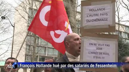 Lundi 19 mars, François Hollande a été hué par des salariés de la centrale de Fessenheim. (Capture d'écran)