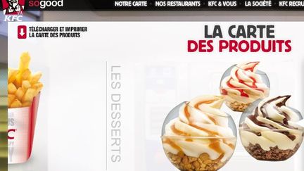 Capture d'&eacute;cran du site de KFC, montrant le dessert jet&eacute; par une serveuse sur un client, en d&eacute;cembre 2011, &agrave; Poitiers (Vienne). (KFC)