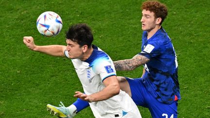 L'Angleterre affronte les Etats-Unis lors du match de football du groupe B de la Coupe du monde 2022 au stade Al-Bayt à Al Khor, au&nbsp;Qatar, le 25 novembre 2022. (GLYN KIRK / AFP)