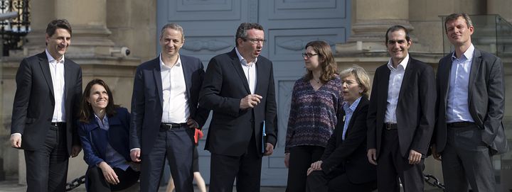 Des représentants des frondeurs, à Paris, le 11 mai 2015. (JOEL SAGET / AFP)