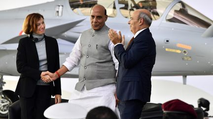 Lors de la cérémonie marquant la livraison du premier des 36 avions de combat Rafale destinés à l'Inde, le 8 octobre 2019 à l'usine Dassault Aviation de Mérignac (photo d'illustration). (GEORGES GOBET / AFP)