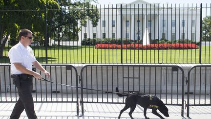 Un agent du Secret Service patrouille devant la Maison Blanche, &agrave; Washington (Etats-Unis), le 22 septembre 2014. (SAUL LOEB / AFP)