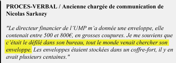 Extrait du procès-verbal de l'ancienne chargée de communication de Nicolas Sarkozy. (DOCUMENT RADIO FRANCE)