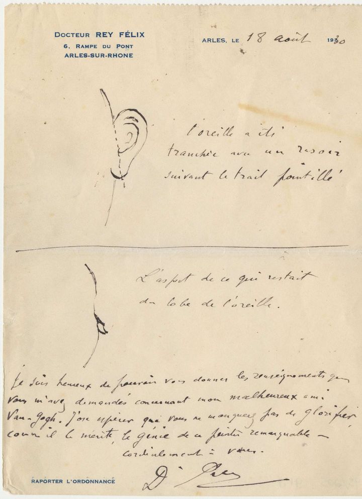 Lettre du docteur Félix Grey, datée du 18 août 1930, qui a pris en charge Vincent Van Gogh en 1888. (SIPA / AP)