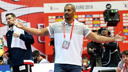 Le sélectionneur de l'équipe de France de handball, Didier Dinart, contre la Norvège au championnat d'Europe en Croatie, le 12 janvier 2018. (AFP)