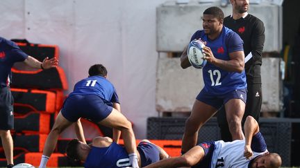 Jonathan Danty à l'entraînement avec le XV de France à Aix-en-Provence, le 18 septembre 2023. (ANNE-CHRISTINE POUJOULAT / AFP)