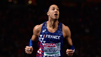 Pascal Martinot-Lagarde, champion d'Europe du 110 m haies à Berlin en août 2018, a dû se contenter de la médaille d'argent sur 60 m à Belgrade, le 20 mars. (JOHN MACDOUGALL / AFP)