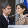 Gabriel Attal et Amélie Oudéa-Castéra lors de la passation de pouvoir au ministère de l'Education nationale, à Paris le 12 janvier 2024 (VINCENT ISORE / MAXPPP)