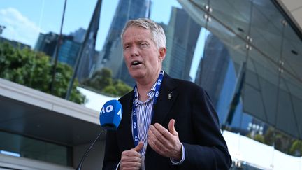 Le responsable de l'Open d'Australie Craig Tiley, à Melbourne, le 12 février 2021. (SAEED KHAN / AFP)