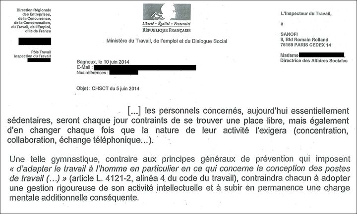 Extrait de la lettre de l'Inspection du travail. (DR)