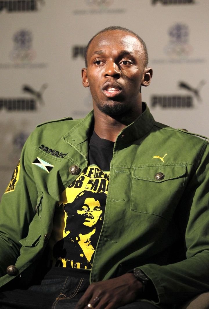 Le sprinter jama&iuml;cain Usain Bolt lors d'une conf&eacute;rence de presse &agrave; Londres, le 1er juin 2012. (SANG TAN / AP / SIPA)