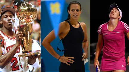 Michael Jordan, Laure Manaudou, Justine Henin lors de leurs retours en carrière. (AFP)