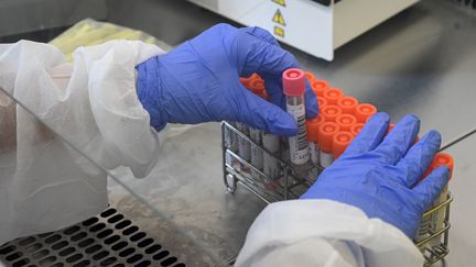 Un technicien de laboratoire, à Montpellier (Hérault), le 27 mars 2020.&nbsp; (PASCAL GUYOT / AFP)