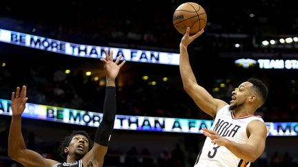 CJ McCollum, grand artisan de la qualification des Pelicans face à San Antonio, mercredi 13 avril 2022. (SEAN GARDNER / GETTY IMAGES NORTH AMERICA)